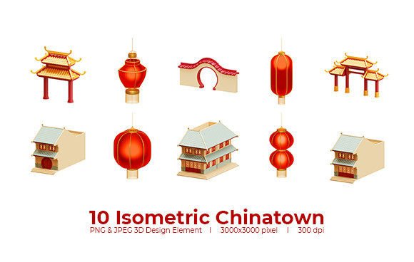 10 Isometric Chinatown 3D Design Elements for Creative Projects