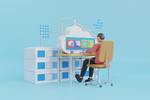 3D Illustration of Online Data Storage