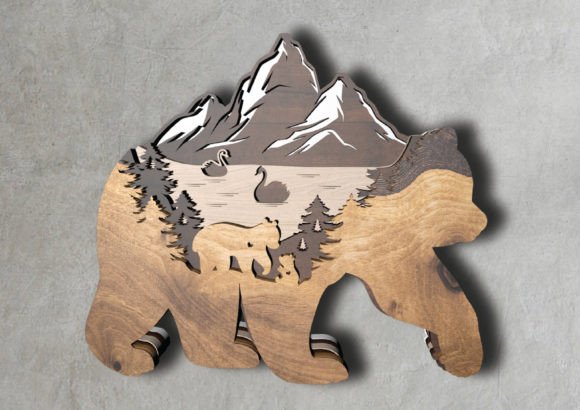 Laser Cut File for Bear Mountain 3D Design: A Multi-Layer Creative Asset