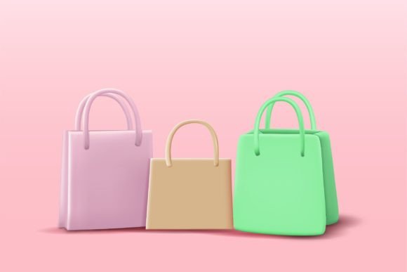 Set of Shopping Bag Realistic 3D Design